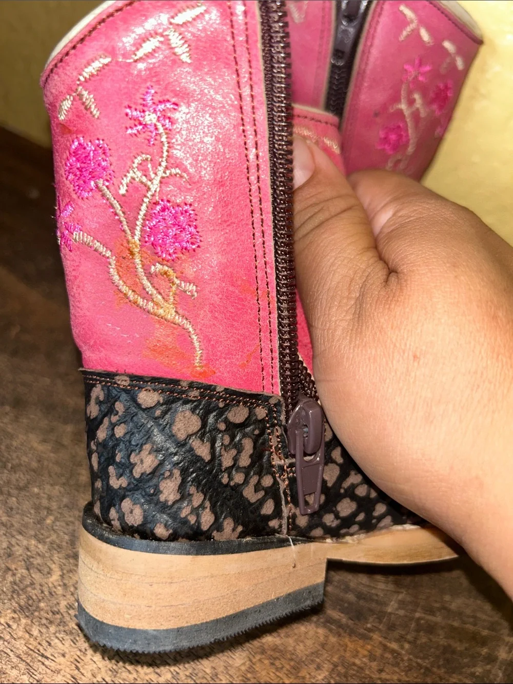 Girls Pink & Brown Floral Western Boots - Kids